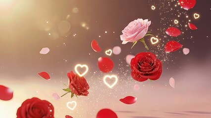 Valentine's Day background with roses and hearts. 3d render