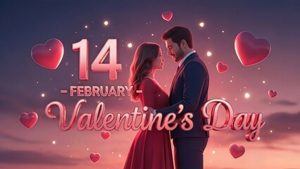 Valentine's Day background with roses and hearts. 3d render