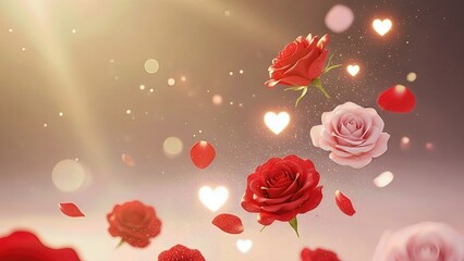 Valentine's Day background with roses and hearts. 3d render