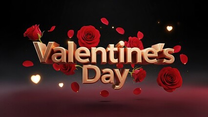 Valentine's Day background with roses and hearts. 3d render