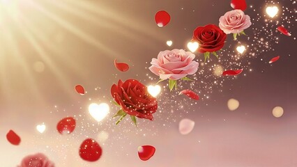 Valentine's Day background with roses and hearts. 3d render