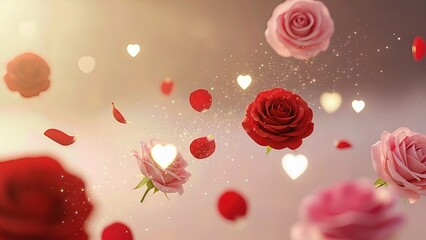 Valentine's Day background with roses and hearts. 3d render