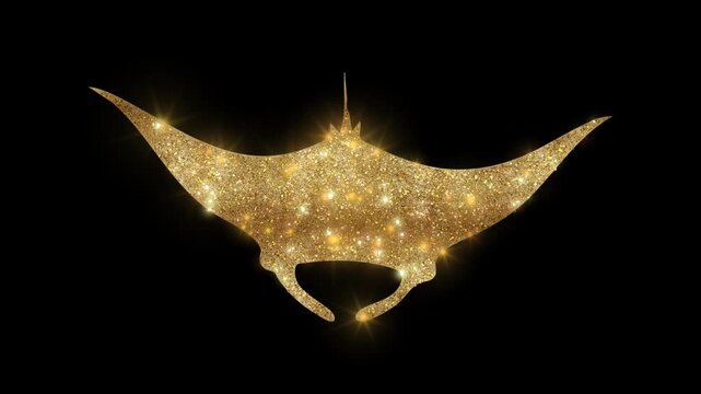 Luxury Manta Ray with golden glitter, alpha channel