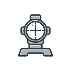 Fototapeta premium Cartoon-style illustration depicts a sight, crosshair, and a red dot on black backdrop