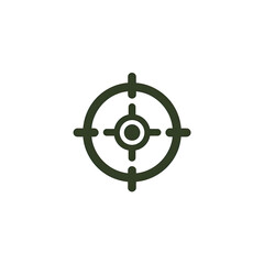 Graphic depicting a dark green circular target with crosshairs, set against a black backdrop