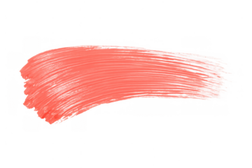 Coral pink acrylic paint stroke creating an abstract brush texture, artistic smear element with transparent background