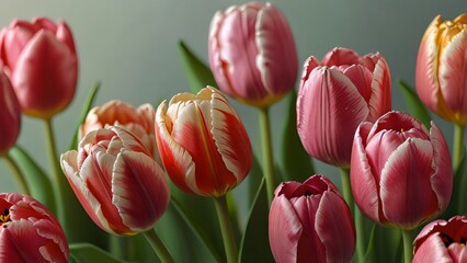 Beautiful red, yellow, and white tulips blooming together in a colourful spring garden