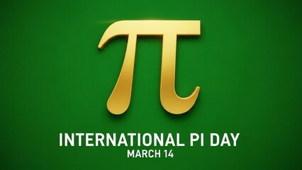 International pi day march 14 celebration with golden pi symbol on green background with math and mathematics and science and education and geometry