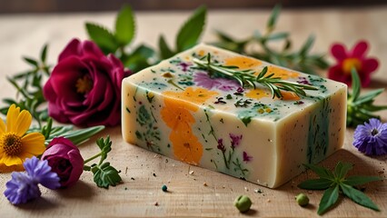 Handmade floral soap with natural herbs