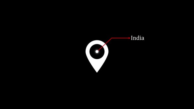 location of the city of India on black screen. The name of the place with the location has been displayed black and white looped animation. Abstract GPS location tracking icon.