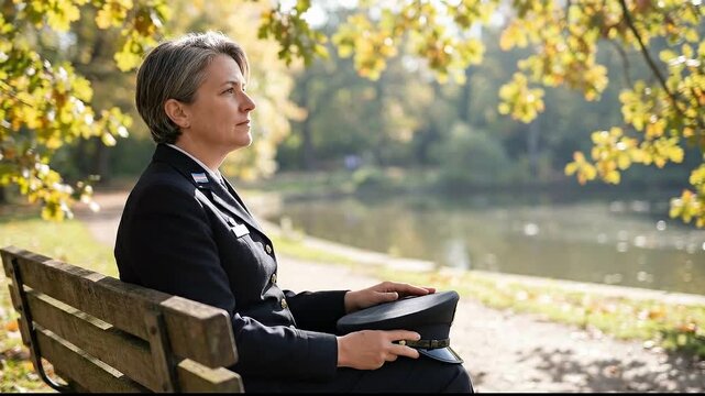 Transgender Chaplain Reflecting on Bench in Park