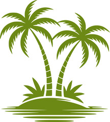 Three Green Palm Trees a Small Island with Water Surrounding It