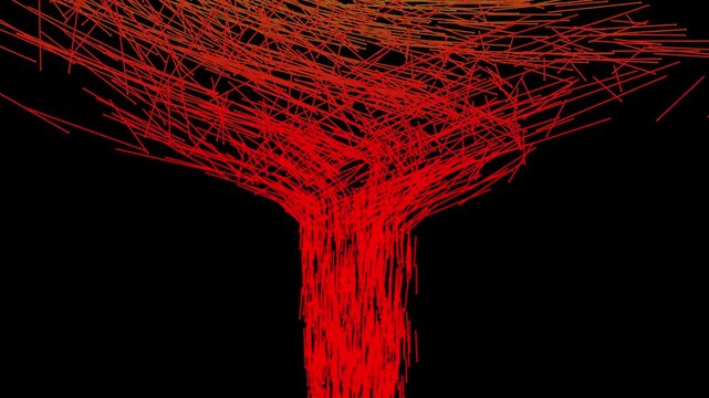 Vertical green data streams collapse into a red procedural vortex. Seamless loop of information flow warping into a singularity. Ideal for system failure, cybersecurity breach, and glitch concepts.