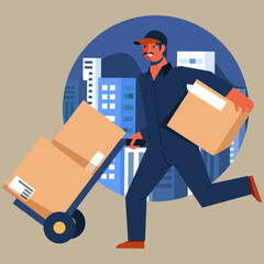 Male Delivery Worker Transporting Goods Icon
