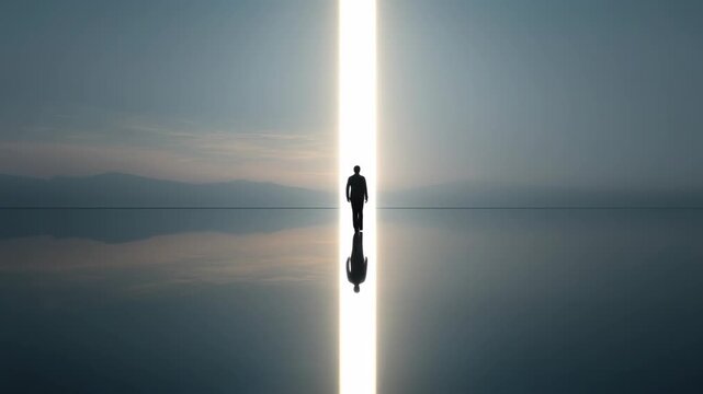 A person walking towards a bright, illuminating light, symbolizing hope and new beginnings. The path ahead is clear and open, inviting the viewer to envision possibilities