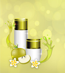 Organic Cosmetic Advertisement with Flowers and Apple Cream Tube