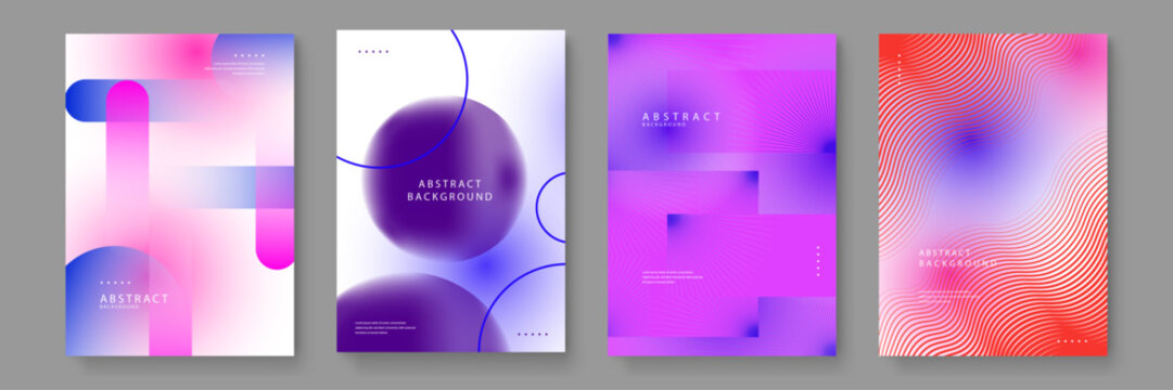 Set of aesthetic abstract posters featuring blurred spheres and dynamic wave patterns in soft pastel and vibrant gradients