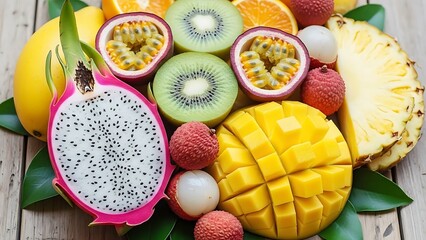 Vibrant tropical fruit platter with exotic selection