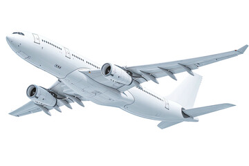 Obraz premium Large white passenger jet banking in flight, against a black background