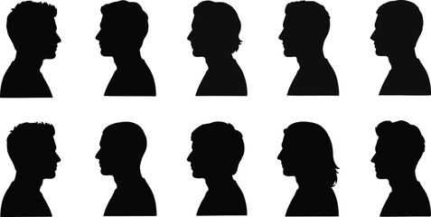 Male profile silhouette collection showing different hairstyles side view head portraits for user interface identity social media vector design © Mahamudul Creatives