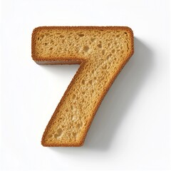 A number 7 shape bread slice, alphabet lettering, isolated white