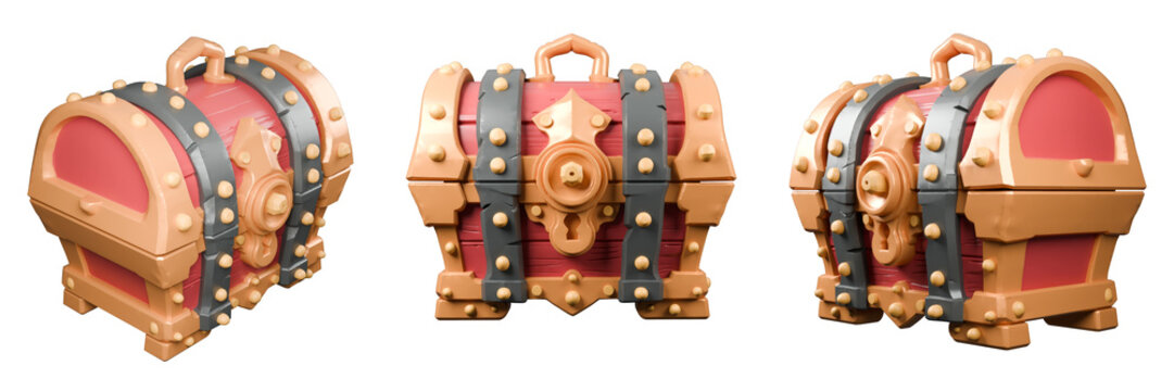 Set of 3D Red Warrior Treasure Chest: Stylized Iron-Clad Game Asset