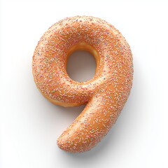 Number 9 shaped from cream donut texture snack for kids, isolated white