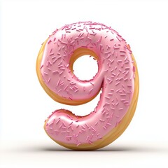 Number 9 shaped from cream donut texture snack for kids, isolated white