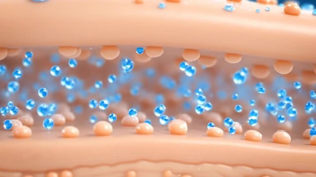 Microscopic view of skin layers with hydrating droplets for skincare and dermatology concepts