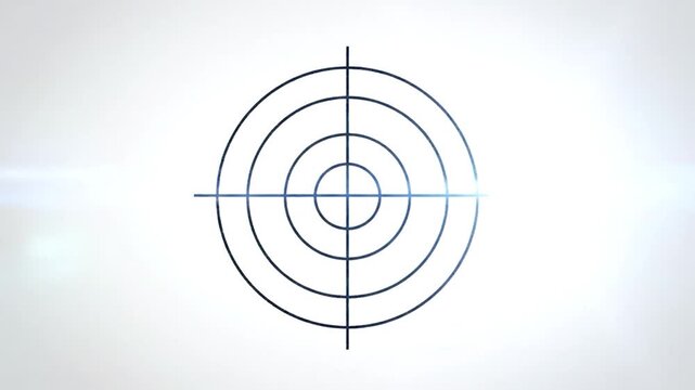 A black concentric circle target with crosshairs, set against a blurred white backdrop