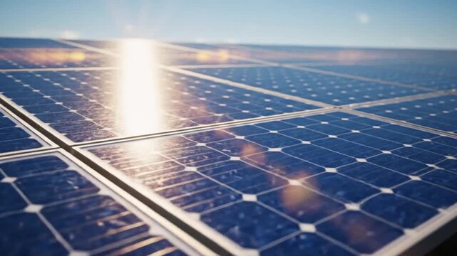 Solar Panels Reflecting Sunlight, Renewable Energy, Sustainable Future Concept