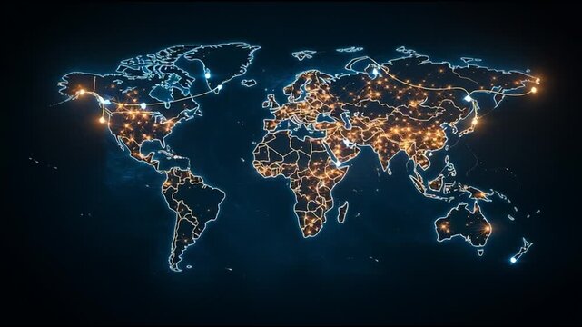 world map on black background