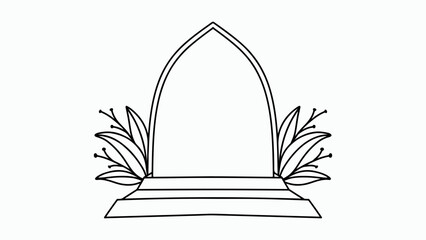 Minimalist line art drawing of an elegant archway with botanical accents at its base, suitable for a decorative frame or stage design.