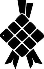 High-quality Ketupat vector element. Solid black graphic for Islamic holiday greetings, cultural food branding, and festive infographics