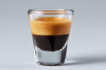 a shot glass filled with espresso