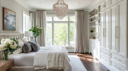 Elegant and Modern Bedroom Interior with Natural Light and Chic Decor Elements