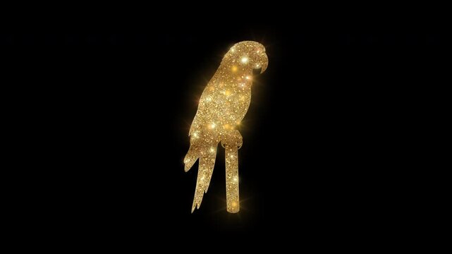Luxury Parrot with golden glitter, alpha channel
