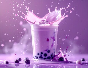 glass of milk with blueberry