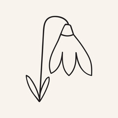 Snowdrop Flower Black Outline Vector. Minimalist Spring Icon.