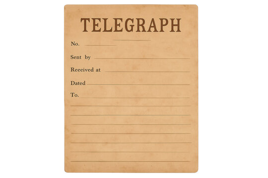 Vintage telegraph form for historical correspondence with transparent background
