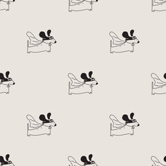 Superhero Dachshund Outline Seamless Pattern Vector, Dog in Cape Kids Minimalist Background, Playful Pet Hero