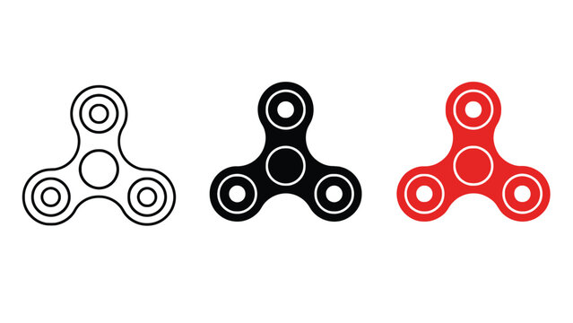 Three colorful fidget spinners on a white background for stress relief