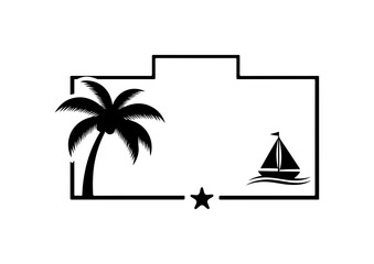 Tropical Island Vacation with Palm Tree and Sailboat