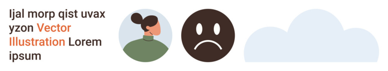 Fototapeta premium Emotional awareness, psychology, mood swings, communication, mental health, weather. Woman profile, frowning face and clouds. Emotional awareness and psychology concepts