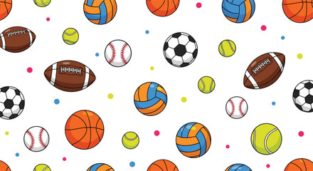 Seamless sports balls pattern vector illustration with soccer basketball baseball tennis and volleyball design © MdAbdul