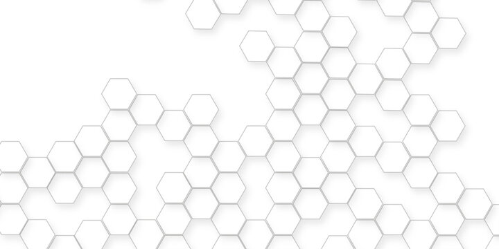 abstract geometric hexagonal honeycomb shape texture background 3d concept, white hexagonal shapes varying in size and depth, minimalist white abstract hexagonal geometric background design.