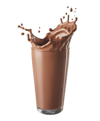 chocolate milk splash in glass on white background