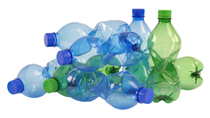 Crushed Blue and Green Plastic Water Bottles