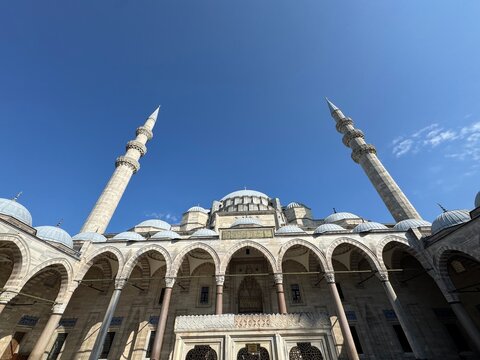 The Suleymaniye Mosque, masterpiece of architect Mimar Sinan, built for Sultan Suleiman the Magnificent, Istanbul, Turkey, July 2025. 