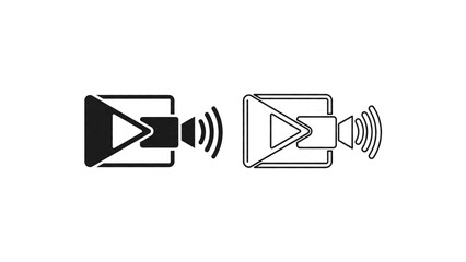 Video Streaming Play Outline Icon Isolated on Transparent Background, Media Player, Broadcast Symbol with Sound Waves, PNG